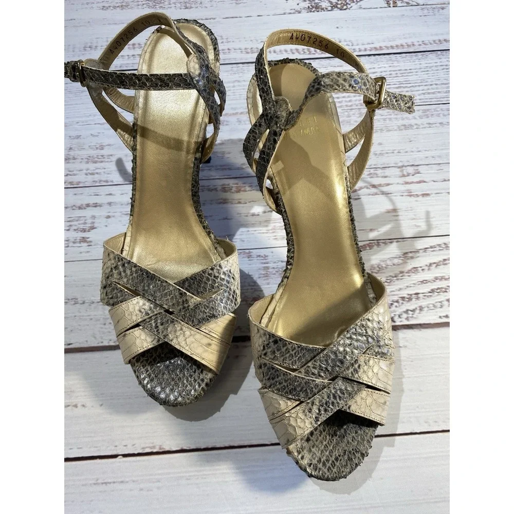 Stuart Weitzman Woman Shoe Snakeskin Strappy Peep Toe 5
